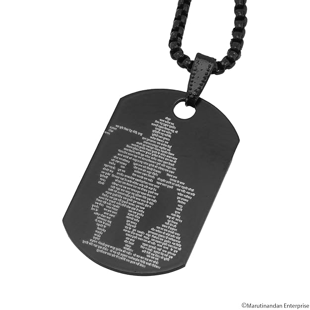 Hanuman Chalisa Locket Micro-Carved Tag Stainless Steel Hanuman Necklace with Crisscross Chain for Gift, Unisex