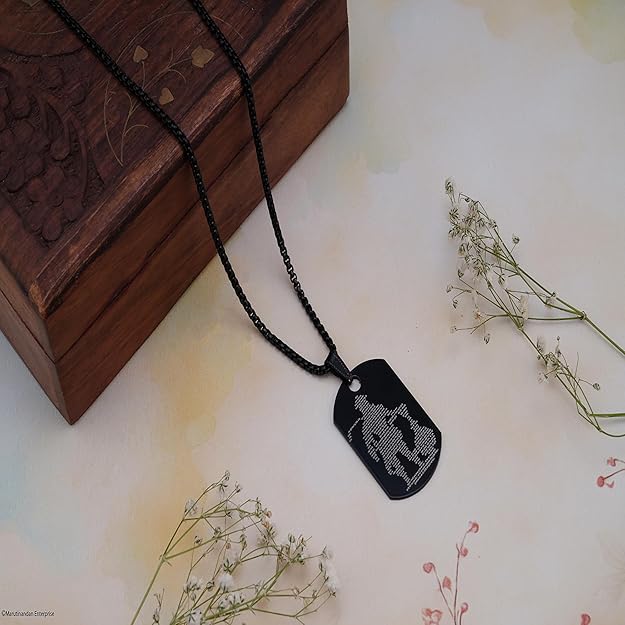 Hanuman Chalisa Locket Micro-Carved Tag Stainless Steel Hanuman Necklace with Crisscross Chain for Gift, Unisex