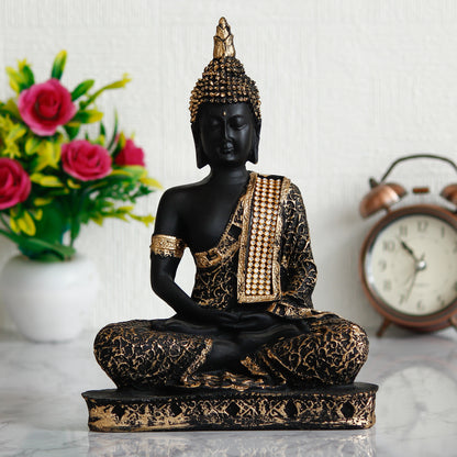 Serene Meditating Buddha Statue – Elegant Black & Gold Decorative Figurine for Home & Office Decor